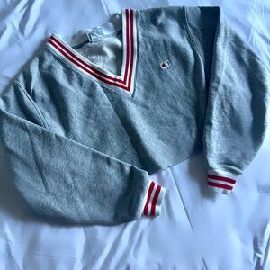 Champion Gray Cropped Sweatshirt with Red Stripes